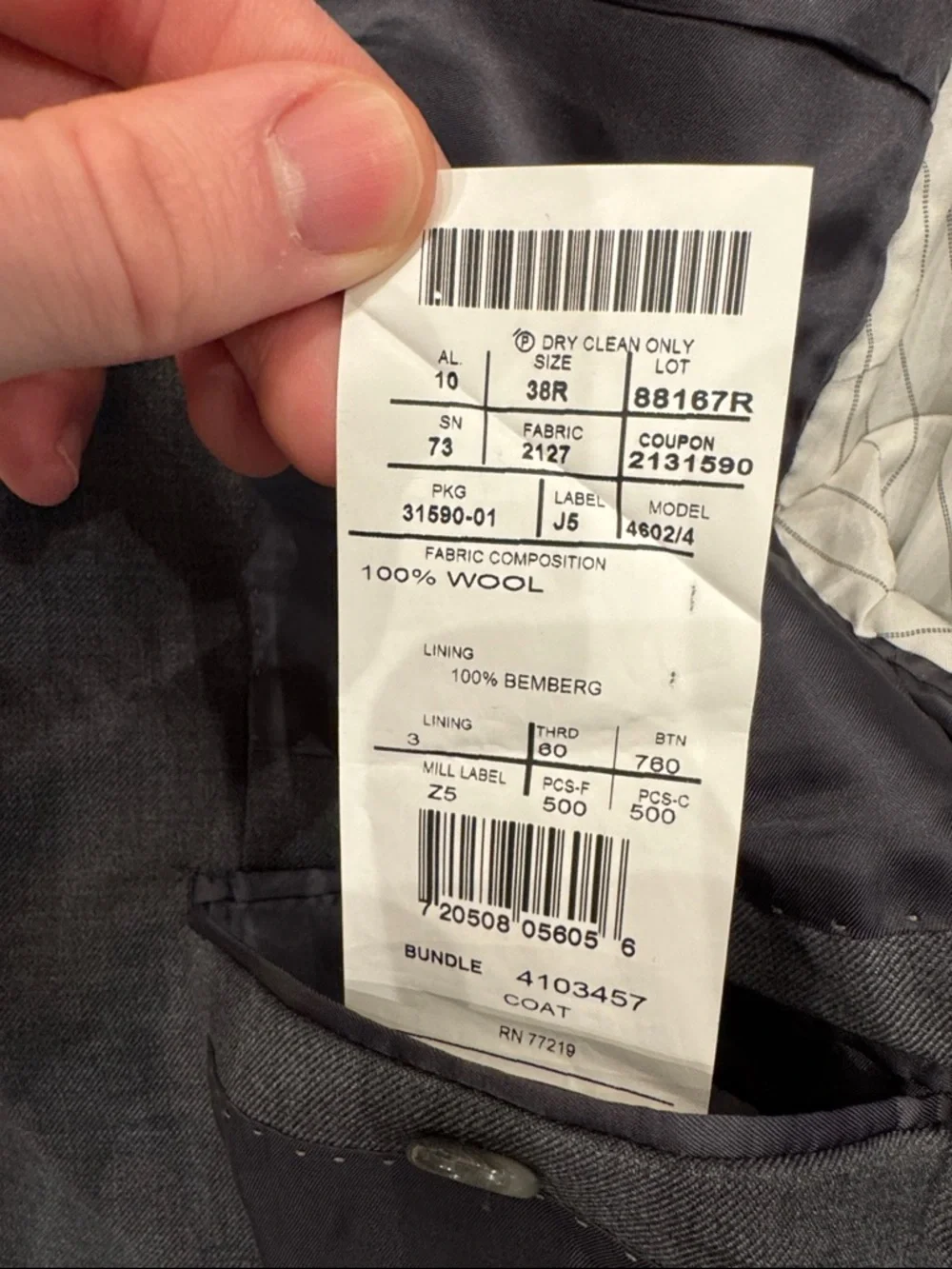 Joseph Abboud mens 38R gray solid 100% wool Zignone 2-button suit w/ trousers - Picture 6 of 8